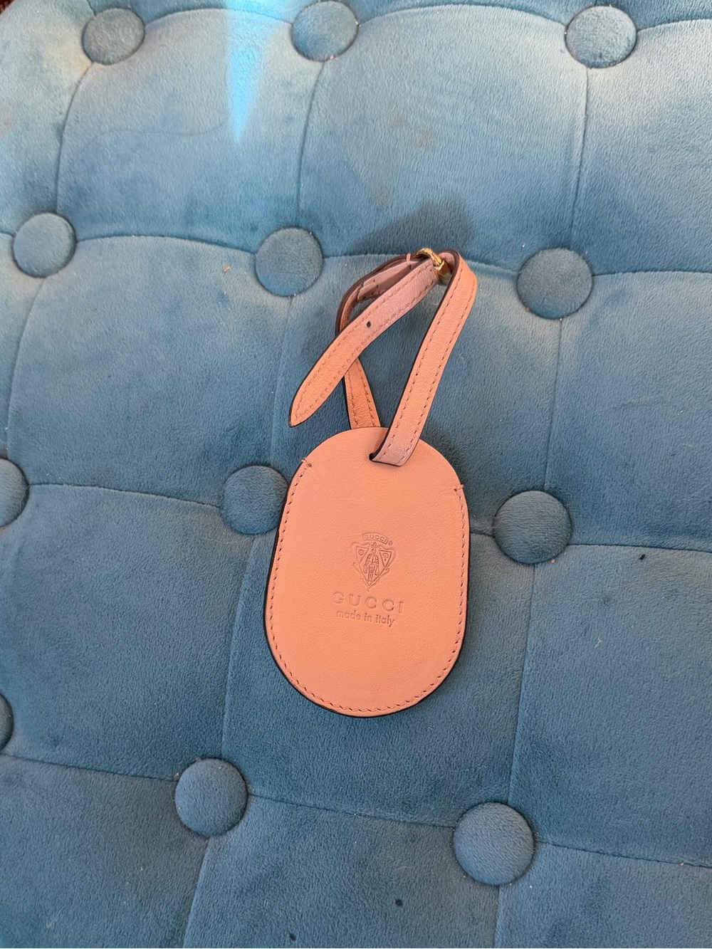 Authentic Gucci Light Tan Leather Luggage Tag